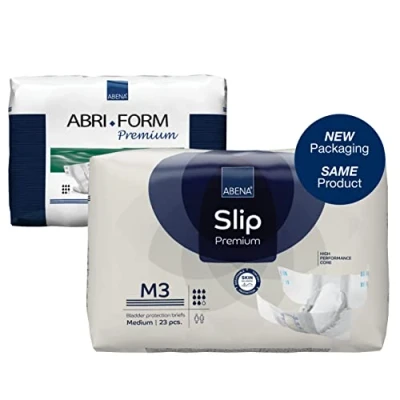 Image of ABENA Slip Premium All In One Incontinence Pads For Men &amp; Women, Eco Labelled Womens Pads, Mens Medium 3, 70 110cm Waist, 3100ml Absorbency, 4x 23PK, White