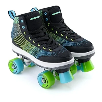 Image of Osprey Mid Top Fly Knit Quad Roller Skates, Ideal Beginner 4 Wheel Boots with ABEC 7 Bearings, Green