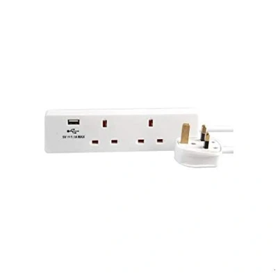 Image of Pro Elec PEL01266 2 Gang Mains Extension Lead with USB, 2m, White