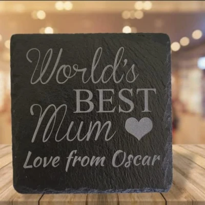 Image of Personalised Engraved Square Slate Coaster Worlds Best Mum
