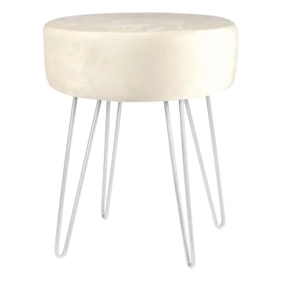 Image of Silver Legs Cream Round Velvet Footstool By Harbour Housewares