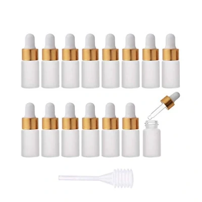 Image of Enslz 15pcs 3ml Mini Empty Frosted Essential Oil Glass dropper bottle Reusable Bottles Vial Nasal refillable with Metal Screw Mouth lid&amp;rubber Bulb (3ml, Gold)