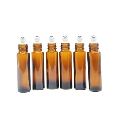 Image of Yizhao Essential Oil 10ml Brown Glass roller Bottles, Empty Ball bottle for oil,Massage,Beauty Mix,Lab with [stainless steel ball] 6 Pcs