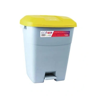 Image of Tayg Yellow Lid Waste Container 50 Litre with Pedal, Grey Base
