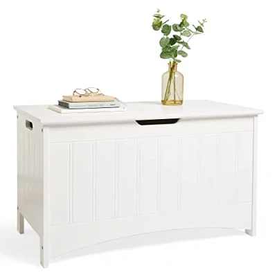 Image of VonHaus Storage Chest White Box w/Hinged Lid Bench for Blankets Shoe Unit, Large Toy Organiser &amp; Blanket Shaker Style Trunk Hallway, Bedroom Living Room