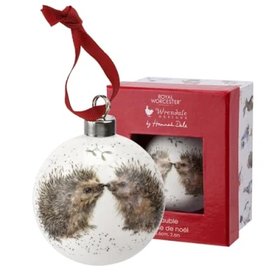 Image of Wrendale Designs &#039;Hogs And Kisses&#039; Hedgehog Ceramic Christmas Bauble