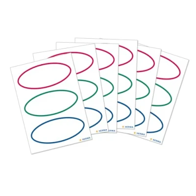 Image of HERMA 5782 Book Labels for Writing on Neutral Oval Edge 18 Pieces 74 x 36 mm Self Adhesive Stickers School Kids Girls Boys Blank White Red Green Blue