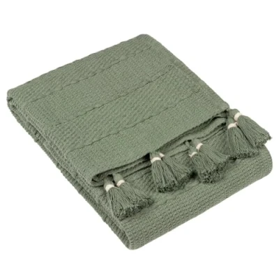 Image of Yard Caliche Woven Textured Tasselled Throw Khaki Cotton One Size