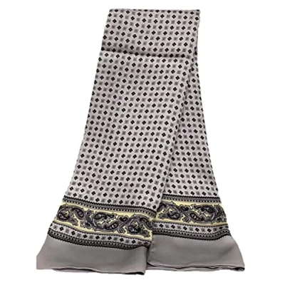 Image of UK_Stone 100% Silk Paisley Flowers Scarf, Men&#039;s #8 Grey, One size
