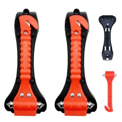 Image of 2 Pack Car Emergency Escape Window Break Hammer, Seatbelt Cutter Tool Breaker Smasher, Double Ended Glass Safety Hamme for Breaks in Emergencies