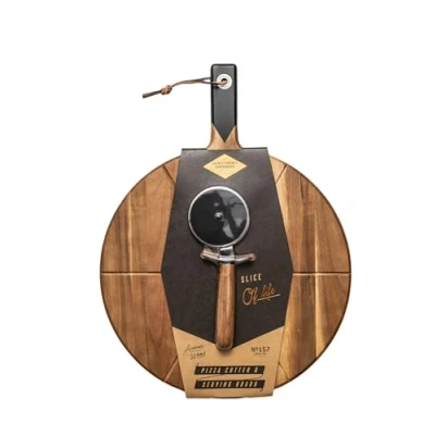 Image of Gentlemen&#039;s Hardware GEN157 Pizza Cutter &amp; Acacia Wood Serving Board Set, Brown