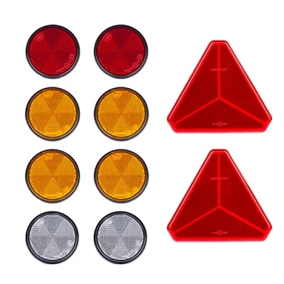 Image of BEIJISTAR Trailer Reflectors Kit, 2 x Red Triangle Self Adhesive Reflectors, 4 Yellow White Round for Gate Post Fence Truck RV Caravan