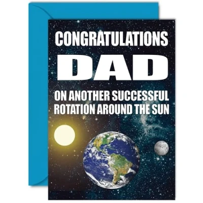 Image of Funny Birthday Cards for Dad Earth Rotation Banter Happy Card from Son Daughter, Rude Humour Joke Bday A5 Greeting Gift Daddy Papa Father