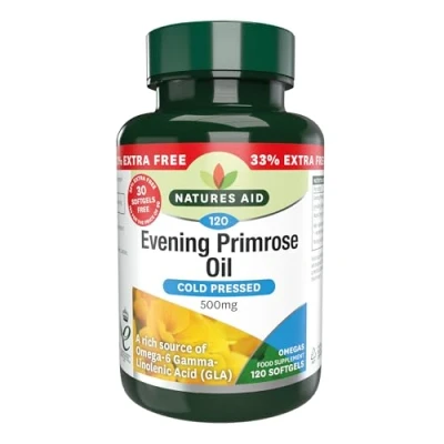 Image of Natures Aid Evening Primrose Oil, 500 mg, 120 Softgels (Pure Cold Pressed Omega 6 Gamma Linolenic Acid, Made in the UK)