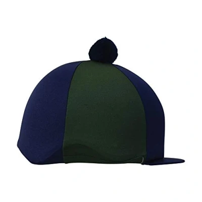 Image of Hy Two Tone Lycra Silks with Bobble Navy/Green Horse Riding Hat Covers