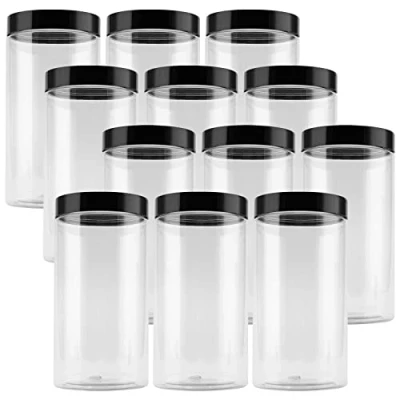 Image of JEUIHAU 12 Pack 1000 ml Plastic Storage Jars with Black Lids, Clear Round Wide Mouth Container for Food, Grain, Spice and Candy