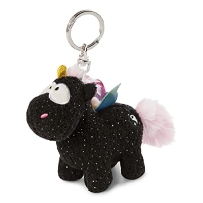 Image of NICI 47370 Modern Key Ring Unicorn Rainbow Yin 10cm, Solid, Black/Multi Coloured, 10 cm Schlüsselanhänger