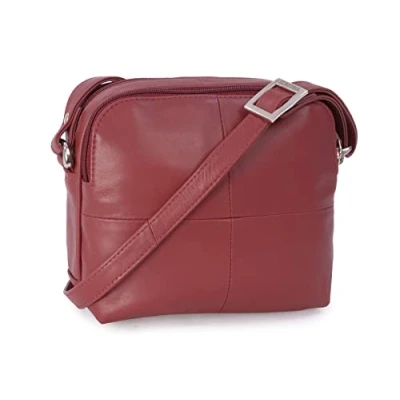 Image of VISCONTI Women&#039;s Small Leather Crossbody Bag Shoulder With Long Adjustable Strap Multiple Pockets HOLLY 18939 Red