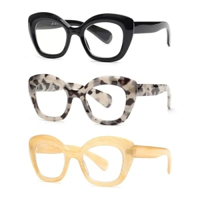 Image of JM 3 Pack Trendy Square Blue Light Blocking Reading Glasses for Women Men, Computer Readers Spring Hinge +1.0
