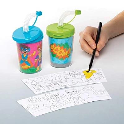 Image of Baker Ross AW553 Star Hero Color in Sippy Cups (Pack of 3) for Kids to Decorate and Use Drinking