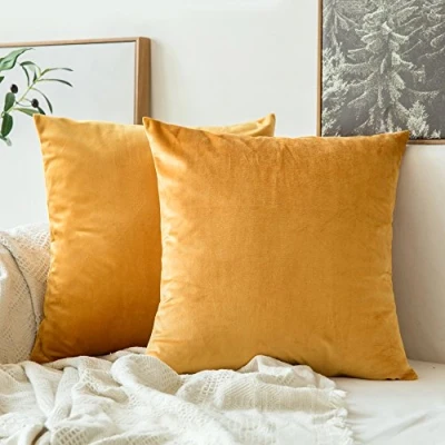 Image of MIULEE Pack of 2 Velvet Soft Decorative Square Throw Pillow Case Cushion Covers Luxury Pillowcases for Livingroom Sofa Bedroom with Invisible Zipper 50cm x 50cm,20x20 Inches Gold