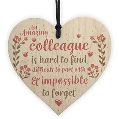 Image of RED OCEAN Friendship Colleague Gift Wooden Hanging Heart Chic Plaque Office Work Friend Thank You Leaving