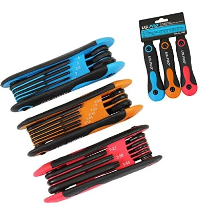 Image of US Pro 3pc Folding Key Set Star Torx, Metric and Imperial Ball End Hex SAE