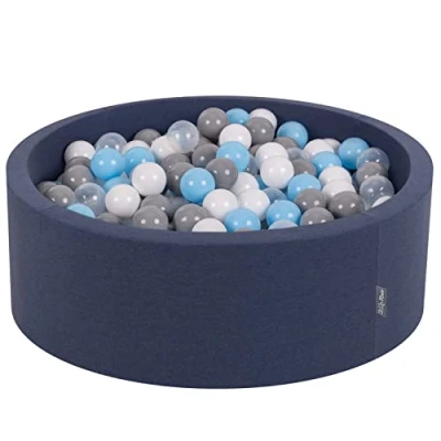 Image of KiddyMoon 90X30cm/200 Balls ∅ 7Cm / 2.75In Baby Foam Ball Pit Made In EU, D.Blue:Grey/White/Transparent/Babyblue
