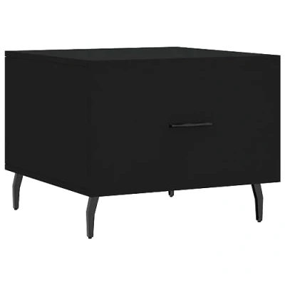 Image of vidaXL Modern Black Coffee Table with Storage Drawer and Iron Legs, 50x50x40 cm Engineered Wood Living Room Furniture