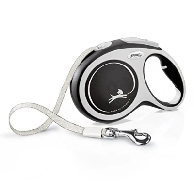 Image of Flexi New Comfort Tape Grey &amp; Black Large 8m Retractable Dog Leash/Lead for dogs up to 50kgs/110lbs