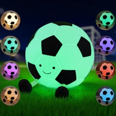 Image of YISUN Football Night Light, Colorful Silicone Lamp for Kids, Rechargeable Dimmable Touch Portable with Timer, Childrens Bedroom