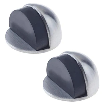 Image of Door Stop Floor Mounted Oval Half Moon Pattern Satin Stainless Steel 45mm Concealed Fixings Pack of 2
