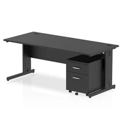 Image of Impulse 1800x800 Desk Black/Black Cable Managed 2 Drawer Mobile Ped