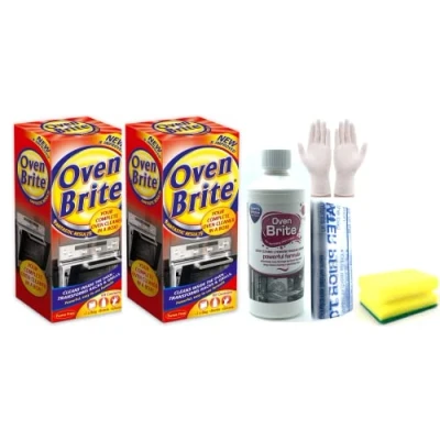 Image of 2 Packs of Oven Brite Antibacterial cleaning kit 2X 500 ml Bottle Rack Bags and Gloves Included Complete with Degreaser Sponge