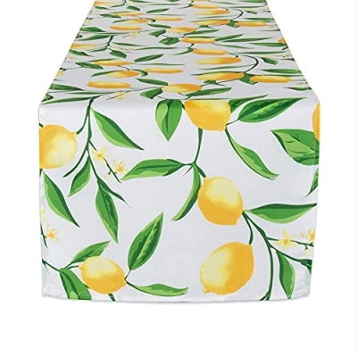 Image of DII Lemon Bliss Outdoor Tabletop, Collection Stain Resistant &amp; Waterproof, Table Runner, 14x108