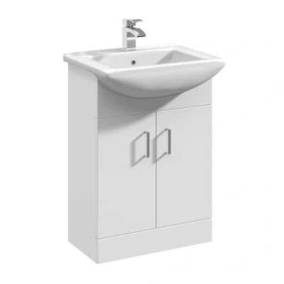 Image of 2 Door Vanity Basin Unit with Square 550mm Gloss White