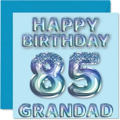 Image of 85th Birthday Card for Grandad Blue Glitter Party Balloons Happy Cards 85 Year Old from Grandson Granddaughter, 145mm x Bday Greeting Gift