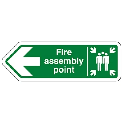 Image of V Safety Shaped Sign Fire Assembly Point Arrow Left 300X100 1MM Rigid Plastic
