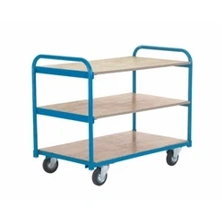 Image of Shelf Truck; 3 Shelf; Fixed/Swivel Castors; Steel; 250kg; Blue/Veneer