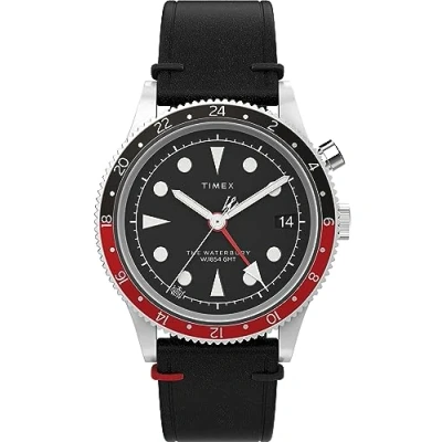 Image of Timex Men&#039;s Waterbury 39 mm Watch Black Leather Two Piece Quick Release Strap Dial Stainless Steel Case TW2W22800