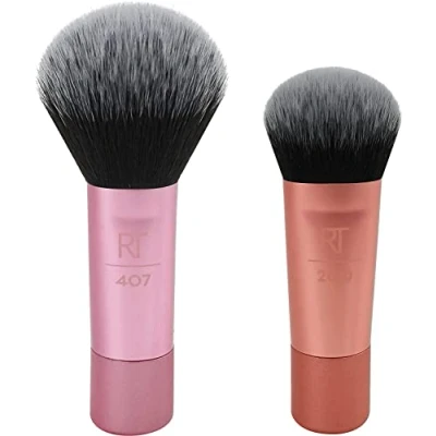 Image of Real Techniques Mini Brush Foundation and Blush Duo, Travel Size, For Loose Liquid Foundation, 2 Piece Set