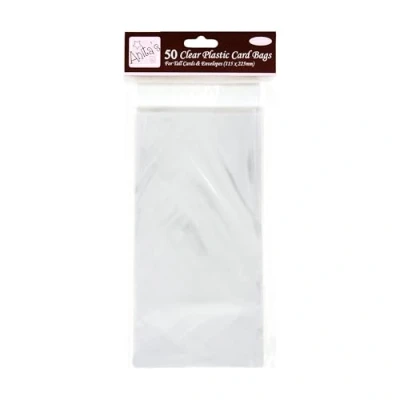 Image of Anita&#039;s Tall Card Bag, 115 x 225mm, Clear, Pack of 50, Plastic Protection for Home, Art, Craft, Cardmaking