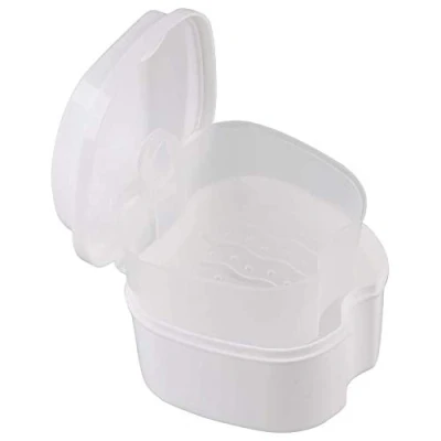 Image of TTBD White Denture Case, Cup with Strainer, Bath Box False Teeth Storage Basket Net Container Holder for Travel