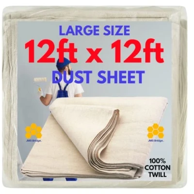 Image of 1 x Painting Cover Sheet Heavy Duty Cotton Dust Sheets for Paint, Furniture, Decorators, Decorating, Extra Large Size 12ft 12ft. (1xCT1212)