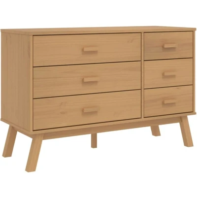 Image of vidaXL Solid Pine Wood Drawer Cabinet Office Chest Brown Scandinavian Style with 6 Drawers, Ample Storage for Living Room/Bedroom/Hall