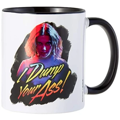 Image of Pyramid International Stranger Things Black Ceramic Mug with I Dump Your Ass Retro Illustration in Presentation Box Official Merchandise