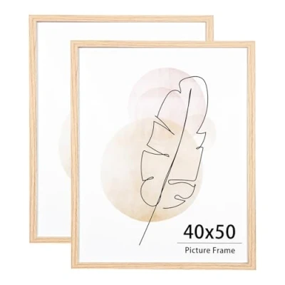 Image of KAIWIN 40x50 Picture Frame Oak Set of 2, Wooden Poster Frame, Frames for Wall Mounting Display Home, Office,Gallery,Holiday with Photos, Posters, Puzzles