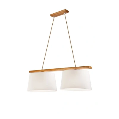 Image of Aida Bar Pendant Ceiling Light With Fabric Shade Oak Rustic, 2x E27