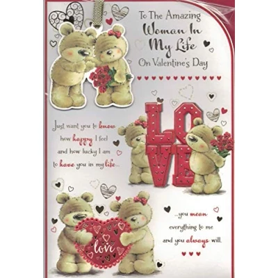 Image of TO THE WOMAN IN MY LIFE VALENTINES DAY CARD***CUTE TEDDIES***9 X 6 INCHES