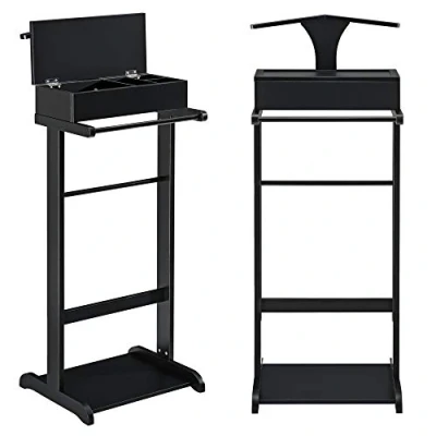 Image of [en.casa] Clothes valet Coat rack Silent with storage compartment Wood 43.5 x 34.5 110 cm Black